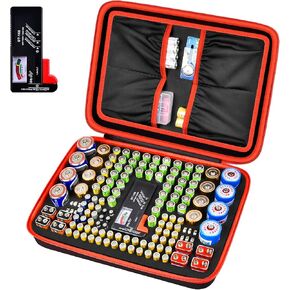 Comecase Battery Storage Case with Tester, Holds 148+ AA AAA C D 9V, Black | Hard-Shell Design, Carry Handle and Custom Foam Slots Keep Batteries Visible, Separated and Ready for Home, Garage or Office in Saudi Arabia