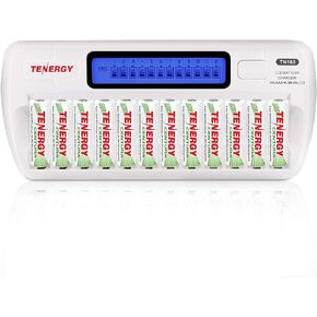 Tenergy TN160 12-Bay LCD NiMH/NiCD AAA/AA Battery Charger + 12 AA Premium NiMH Rechargeable Batteries in Saudi Arabia