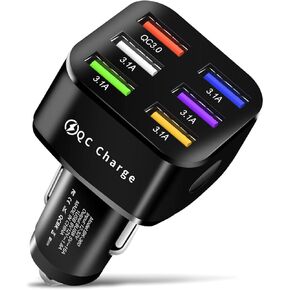 محول شاحن سيارة Amiss، 6 منافذ USB متعددة، شاحن سريع، يتضمن QC 3.0 و5 منافذ أخرى، ملحقات داخلية للسيارة، مناسب لهاتف iPhone 13/12/11/pro، Samsung Galaxy/Note S10/S9/S8، Android - أبيض in Kuwait