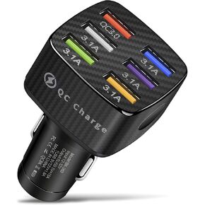 Amiss Car Charger Adapter, 6 USB Multi Port, Fast Charger, Include QC 3.0 and 5 Other Ports, Car Interior Accessories, Fit for iPhone 13/12/11/pro, Samsung Galaxy/Note S10/S9/S8, Android - Black