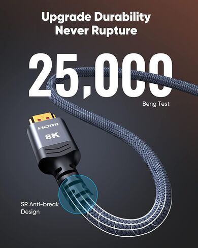 Highwings 8K 10K 4K HDMI Cable 48Gbps 6.6FT/2M, Certified Ultra High Speed | 2.1 HDMI Cable Braided Cord-4K@120Hz 8K@60Hz, DTS:X, HDCP 2.2 & 2.3, HDR 10 Compatible with DVD Player/PS5/HDTV/Blu-ray in Kuwait