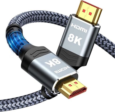 Highwings 8K 10K 4K HDMI Cable 48Gbps 6.6FT/2M, Certified Ultra High Speed | 2.1 HDMI Cable Braided Cord-4K@120Hz 8K@60Hz, DTS:X, HDCP 2.2 & 2.3, HDR 10 Compatible with DVD Player/PS5/HDTV/Blu-ray in Kuwait