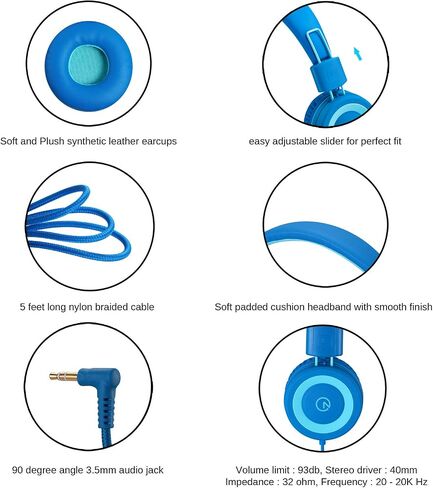 noot products K11 Kids Headphones with Wired Cord 3.5mm Jack Navy/Teal | 5ft Long Cord, Tangle Free, Foldable, Plug in On-Ear Headset for School, Classroom, Boys, Girls, Toddler Laptop Travel Tablet in Saudi Arabia