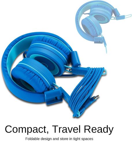 noot products K11 Kids Headphones with Wired Cord 3.5mm Jack Navy/Teal | 5ft Long Cord, Tangle Free, Foldable, Plug in On-Ear Headset for School, Classroom, Boys, Girls, Toddler Laptop Travel Tablet in Saudi Arabia