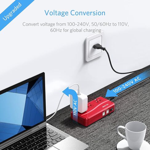 BESTEK Universal Travel Adapter 220V to 110V Converter | Voltage Converter US to Europe with 0-2.4A 4 Port USB Charging and UK/AU/US/EU Worldwide Plug Adapter in Kuwait