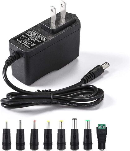 12V 2A AC Adapter Charger Replacement with 8 Tips, Regulated 12 Volts 2000mA Power Supply Cord for LED Strip Light, CCTV Camera, BT Speaker, GPS, Webcam, Router, DC12V Transformer (6ft) in Kuwait