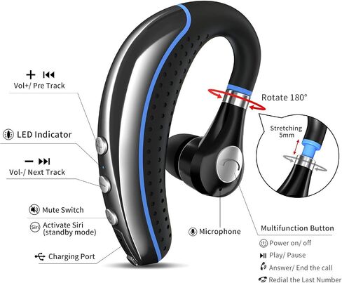 FIMITECH Bluetooth Headset, Wireless Earpiece V5.0 Bluetooth Earpiece Ultralight Hands Free for Business/Office/Driving/Sporting in Saudi Arabia