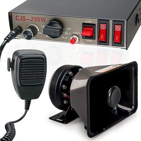 BooYu 12V 200W 9 Tones Police Warning Emergency Siren PA System [Rectangle Speaker][125-135dB][Handheld Microphone][Hands-Free][2 x 10A Switches] for Firefighter Ambulance Vehicles Truck SUV ATV UTV in Saudi Arabia