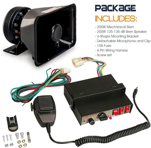 BooYu 12V 200W 9 Tones Police Warning Emergency Siren PA System [Rectangle Speaker][125-135dB][Handheld Microphone][Hands-Free][2 x 10A Switches] for Firefighter Ambulance Vehicles Truck SUV ATV UTV in Saudi Arabia