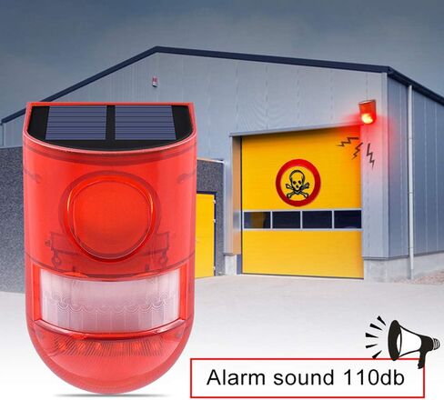 Solar Sound & Light Alarm Motion Sensor 110 Decibels Siren Sound Alert & 6LEDs Flash Warning Strobe Security Alarm System for Farm Villa in Kuwait