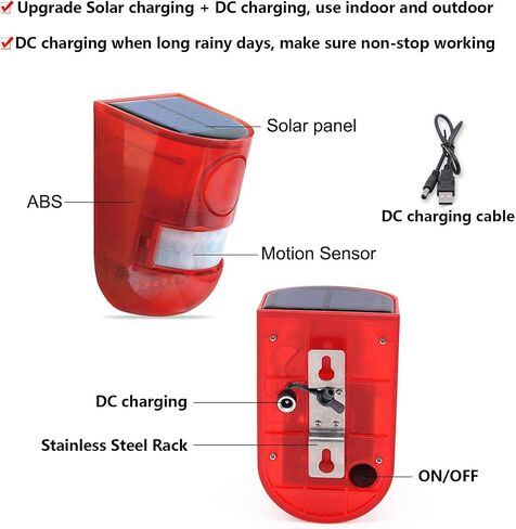 Solar Sound & Light Alarm Motion Sensor 110 Decibels Siren Sound Alert & 6LEDs Flash Warning Strobe Security Alarm System for Farm Villa in Kuwait