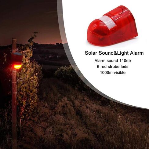 Solar Sound & Light Alarm Motion Sensor 110 Decibels Siren Sound Alert & 6LEDs Flash Warning Strobe Security Alarm System for Farm Villa in Kuwait