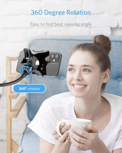 BESTEK BTIH600BK Gooseneck Phone Holder, Lazy Bracket 360° Swivel for iPhone and Other Smart Phones for Bedroom, Office, Bathroom, Kitchen, Black in Saudi Arabia