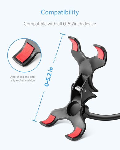 BESTEK BTIH600BK Gooseneck Phone Holder, Lazy Bracket 360° Swivel for iPhone and Other Smart Phones for Bedroom, Office, Bathroom, Kitchen, Black in Saudi Arabia