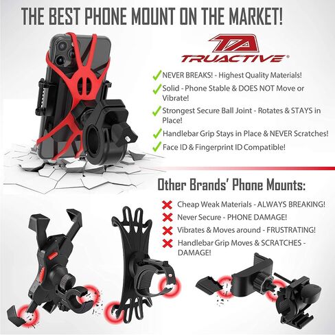 TruActive [𝗣𝗿𝗲𝗺𝗶𝘂𝗺] Bike Phone Mount Holder, Motorcycle Phone Mount, 6 Color Bands Included, Cell Phone Holder for Bike – Universal Any Phone or Handlebar, Bike Phone Holder, ATV, Tool Free in Saudi Arabia