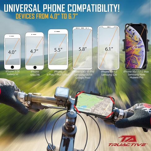 TruActive [𝗣𝗿𝗲𝗺𝗶𝘂𝗺] Bike Phone Mount Holder, Motorcycle Phone Mount, 6 Color Bands Included, Cell Phone Holder for Bike – Universal Any Phone or Handlebar, Bike Phone Holder, ATV, Tool Free in Saudi Arabia