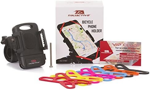 TruActive [𝗣𝗿𝗲𝗺𝗶𝘂𝗺] Bike Phone Mount Holder, Motorcycle Phone Mount, 6 Color Bands Included, Cell Phone Holder for Bike – Universal Any Phone or Handlebar, Bike Phone Holder, ATV, Tool Free in Saudi Arabia