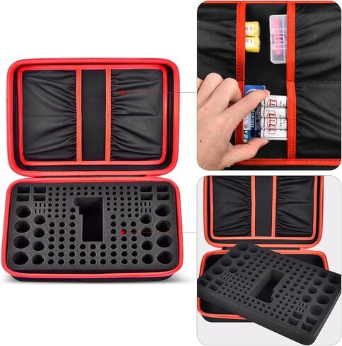 Comecase Battery Storage Case with Tester, Holds 148+ AA AAA C D 9V, Black | Hard-Shell Design, Carry Handle and Custom Foam Slots Keep Batteries Visible, Separated and Ready for Home, Garage or Office in Kuwait