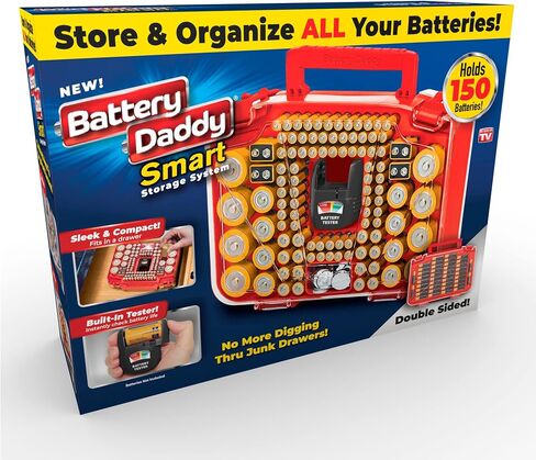 Ontel Battery Daddy Smart - Battery Organizer Storage Case with Tester, Stores & Protects Up to 150 Batteries, Clear Locking Lid, As Seen On TV, Smart - 150 Batteries (BADAS-MC4) in Saudi Arabia