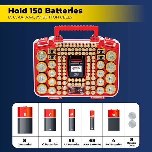 Ontel Battery Daddy Smart - Battery Organizer Storage Case with Tester, Stores & Protects Up to 150 Batteries, Clear Locking Lid, As Seen On TV, Smart - 150 Batteries (BADAS-MC4) in Saudi Arabia