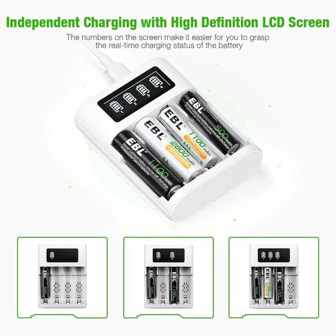 بطارية EBL AA AAA قابلة للشحن 8 قطع مع شاحن بطارية - شاحن ذكي LCD مع بطارية قابلة للشحن 1.2 فولت AA (4 قطع) وبطاريات AAA (4 قطع) in Kuwait