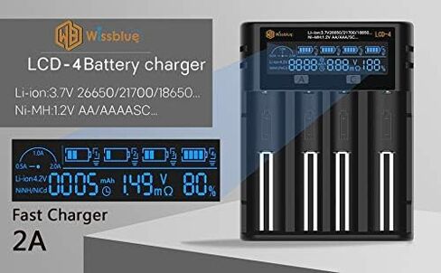 شاحن بطارية WISSBLUE 18650، يمكن لشاشة LCD عرض السعة، شاحن سريع 2 أمبير 18650، مناسب لبطارية ليثيوم 3.7 فولت وبطارية Ni-Mh/Ni-Cd AA AAA بقدرة 1.2 فولت in Kuwait