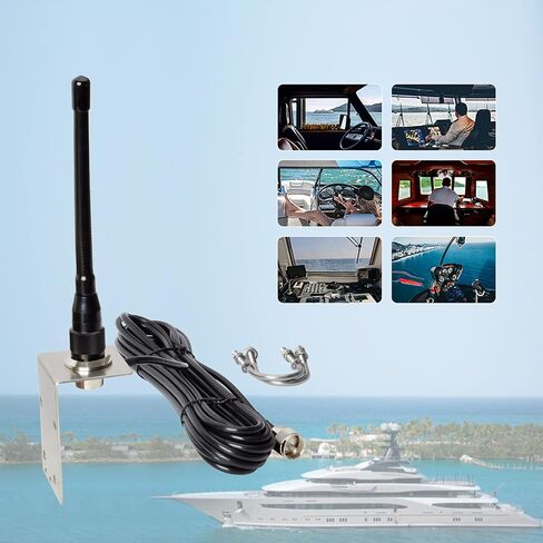 UAYESOK VHF Marine Antenna 159V Stubby Boat Antenna PL259 Connector W/16.4ft RG-58 coaxial Cable, L-Mount Bracket in Saudi Arabia
