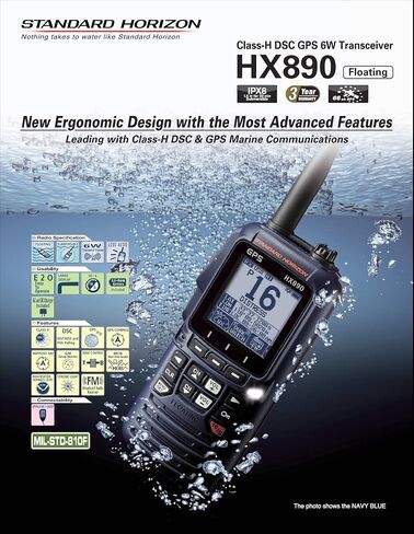 Standard Horizon HX890 محمول باليد VHF أزرق داكن - عائم 6 وات فئة H DSC راديو ثنائي الاتجاه in Saudi Arabia
