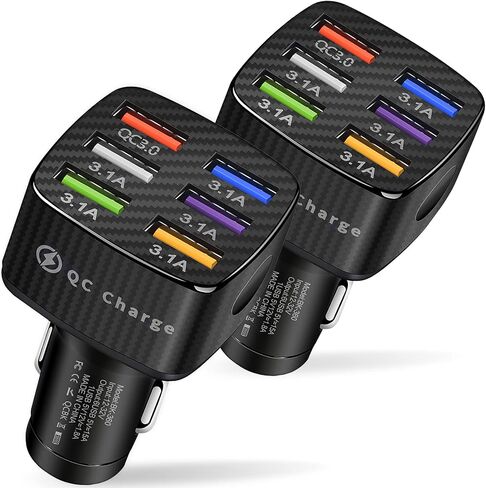 Amiss Car Charger Adapter, 6 USB Multi Port, Fast Charger, Include QC 3.0 and 5 Other Ports, Car Interior Accessories, Fit for iPhone 17/16/15/14/13Pro Max, Samsung, Android (Black 1pc) in Kuwait