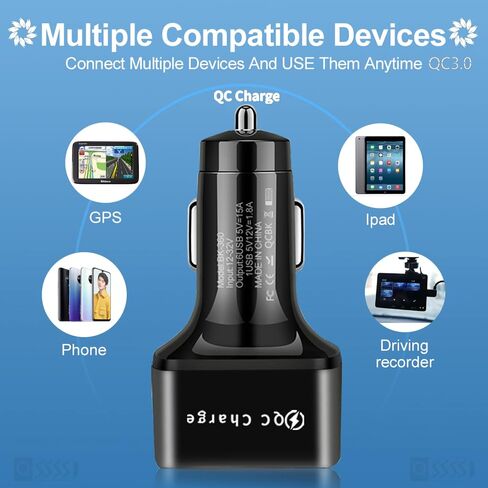 محول شاحن سيارة Amiss، 6 منافذ USB متعددة، شاحن سريع، يتضمن QC 3.0 و5 منافذ أخرى، ملحقات داخلية للسيارة، مناسب لهاتف iPhone 13/12/11/pro، Samsung Galaxy/Note S10/S9/S8، Android - أبيض in Kuwait
