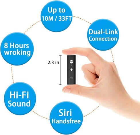 Mini Wireless Bluetooth Receiver, Bluetooth 5.0 Car Adapter & Bluetooth Aux Receiver with Clips Design 3.5mm Stereo Output for Home Audio/Car Audio Stereo System, Headphones, Handsfree Calls in Kuwait