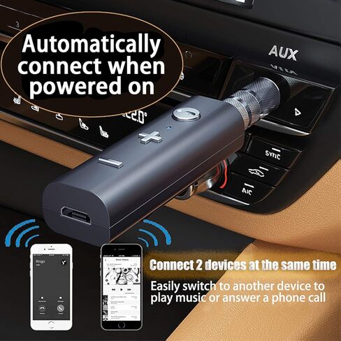 Mini Wireless Bluetooth Receiver, Bluetooth 5.0 Car Adapter & Bluetooth Aux Receiver with Clips Design 3.5mm Stereo Output for Home Audio/Car Audio Stereo System, Headphones, Handsfree Calls in Kuwait