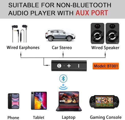 Mini Wireless Bluetooth Receiver, Bluetooth 5.0 Car Adapter & Bluetooth Aux Receiver with Clips Design 3.5mm Stereo Output for Home Audio/Car Audio Stereo System, Headphones, Handsfree Calls in Kuwait