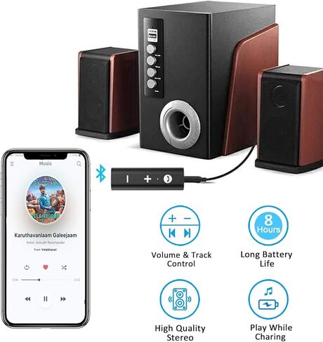 Mini Wireless Bluetooth Receiver, Bluetooth 5.0 Car Adapter & Bluetooth Aux Receiver with Clips Design 3.5mm Stereo Output for Home Audio/Car Audio Stereo System, Headphones, Handsfree Calls in Kuwait