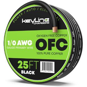 سلك قياس 1/0 (25 قدمًا) كابل بطارية AWG Amp للأسلاك الكهربائية للسيارات - كابل لحام نحاسي خالٍ من الأكسجين (OFC) 0GA - كابل طاقة وأرضي لمضخم السيارة، مكبرات صوت ستيريو، أسلاك مقطورة RV in Kuwait