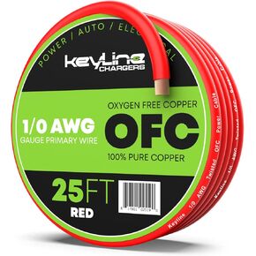 1/0 Gauge Wire (25ft) AWG Amp Battery Cable for Automotive Electrical Wiring - Oxygen Free Copper (OFC) Welding Cable 0GA - Car Amplifier Power & Ground Cable, Stereo Audio Speakers, RV Trailer Wiring in Saudi Arabia