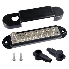 1/4" Stud Power Distribution Block Bus Bar with 12 x #8 Screws, Ampper 5.3" 12V 150A Marine BusBar Battery Distribution Block W/Cover for Car Audio Boat Solar (Black) in Saudi Arabia