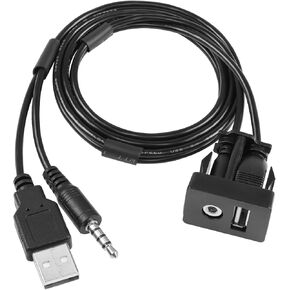 YACSEJAO Flush Mount Cable USB 2.0+3.5 mm AUX Extension Dash Panel Mount Cable for Car, Boat and Motorcycle, 1M/3.3Ft in Kuwait