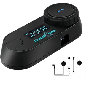 FreedConn Motorcycle Bluetooth Headset TCOM-SC BT5.0 Motorcycle Bluetooth Communication Systems 2 Riders 800M Helmet Intercom Share Music with LCD Screen FM