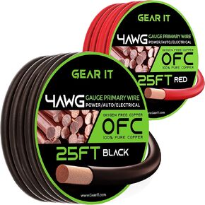 GearIT 4 Gauge Wire Oxygen Free Copper OFC (25ft - Red Translucent) 4 AWG - Primary Automotive Wire Power/Ground, Battery Cable, Car Audio Speaker, RV Trailer, Amp, Electrical 4ga 25 Feet