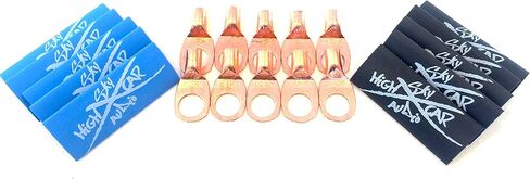 (10) 8 Gauge Copper Ring Terminals 3/8" Blue/Black Heat Shrink Tubing Lugs in Saudi Arabia
