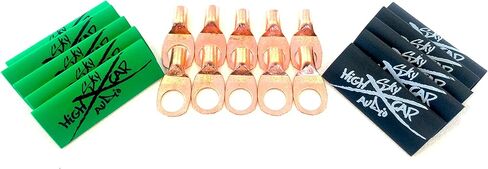 (10) 8 Gauge Copper Ring Terminals 3/8" Green/Black Heat Shrink Tubing Lugs in Kuwait