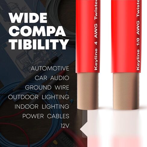 8 Gauge Wire (25ft) AWG Amp Battery Cable for Automotive Electrical Wiring - Oxygen Free Copper (OFC) Welding Cable 8GA - Car Amplifier Power & Ground Cable, Stereo Audio Speakers, RV Trailer Wiring in Kuwait