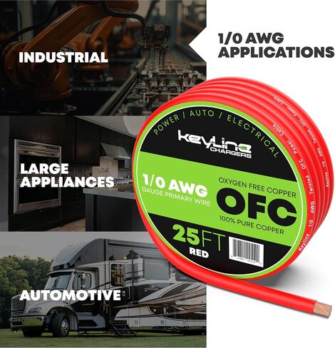 8 Gauge Wire (25ft) AWG Amp Battery Cable for Automotive Electrical Wiring - Oxygen Free Copper (OFC) Welding Cable 8GA - Car Amplifier Power & Ground Cable, Stereo Audio Speakers, RV Trailer Wiring in Kuwait