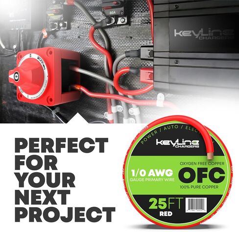 8 Gauge Wire (25ft) AWG Amp Battery Cable for Automotive Electrical Wiring - Oxygen Free Copper (OFC) Welding Cable 8GA - Car Amplifier Power & Ground Cable, Stereo Audio Speakers, RV Trailer Wiring in Kuwait