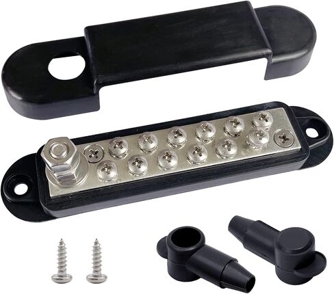 1/4" Stud Power Distribution Block Bus Bar with 12 x #8 Screws, Ampper 5.3" 12V 150A Marine BusBar Battery Distribution Block W/Cover for Car Audio Boat Solar (Black) in Kuwait