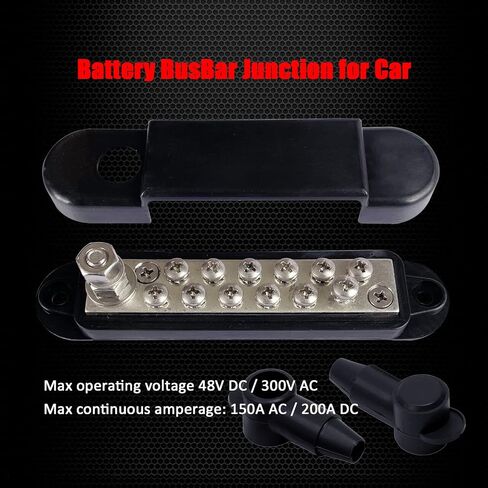 1/4" Stud Power Distribution Block Bus Bar with 12 x #8 Screws, Ampper 5.3" 12V 150A Marine BusBar Battery Distribution Block W/Cover for Car Audio Boat Solar (Black) in Kuwait