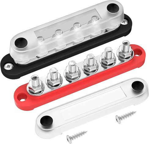 DaierTek 12V Bus Bar 6 x 5/16" (M8) Terminal Studs 12 Volt Power Distribution Block with Cover Battery Bus Bar 12V - 48V Positive & Negative for Automotive Car Boat Solar System in Saudi Arabia