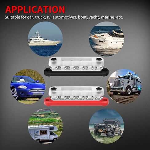 DaierTek 12V Bus Bar 6 x 5/16" (M8) Terminal Studs 12 Volt Power Distribution Block with Cover Battery Bus Bar 12V - 48V Positive & Negative for Automotive Car Boat Solar System in Saudi Arabia