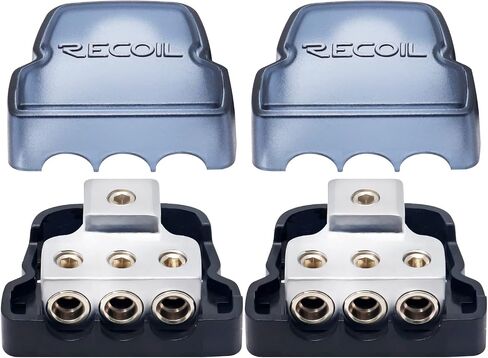 Recoil DB12 2 Way Power Distribution Block Ground Block Car Audio | Distributor 1 X 0/2/4 Gauge In / 2 X 4/8 Gauge Out Amplifier Splitter in Kuwait